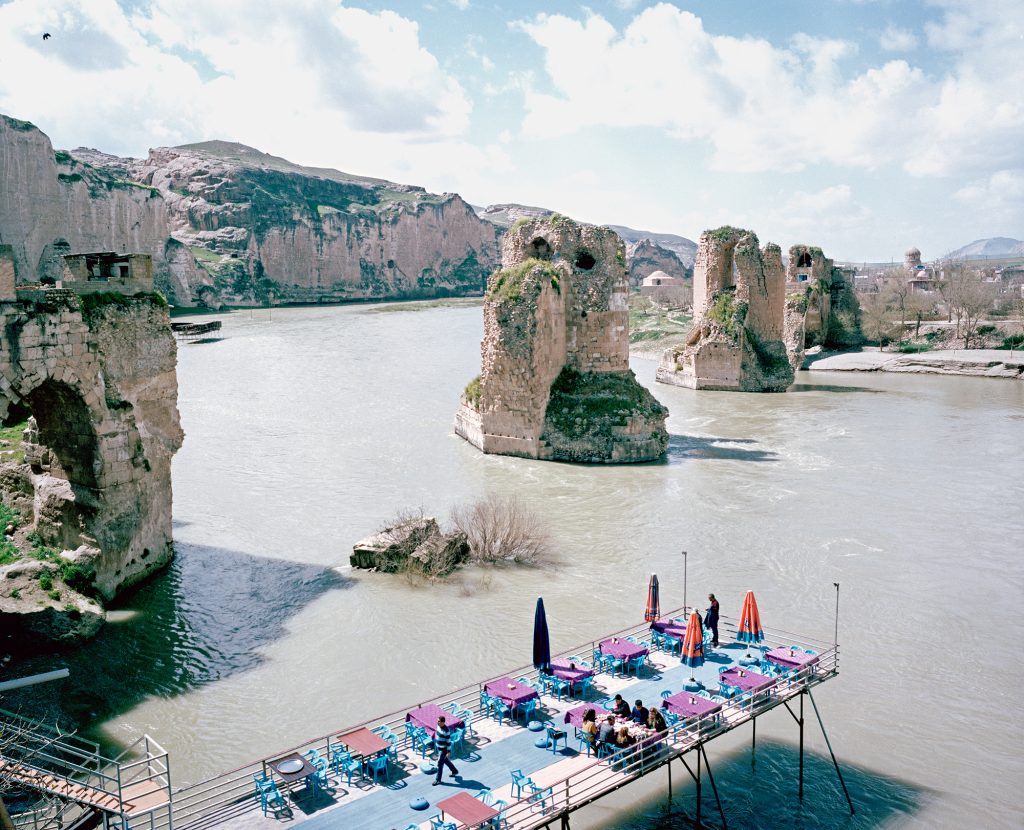 View on a terrace of a restaurant above the Tigris. The Ilisu dam project due in 2016 will flood 80% of the ancient monuments of Hasankeyf along with 52 other villages and 15 small towns by the year 2016. Turkey